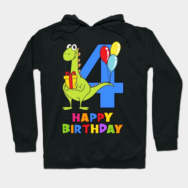 4th Birthday Party 4 Year Old Four Years Hoodie by KidsBirthdayPartyShirts